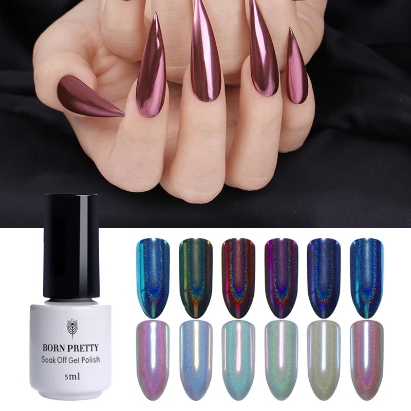 

BORN PRETTY Pure Nail Color UV Gel Polish Mirror Rose Gold Glitter Holographic Chameleon Powder Set Black White Red