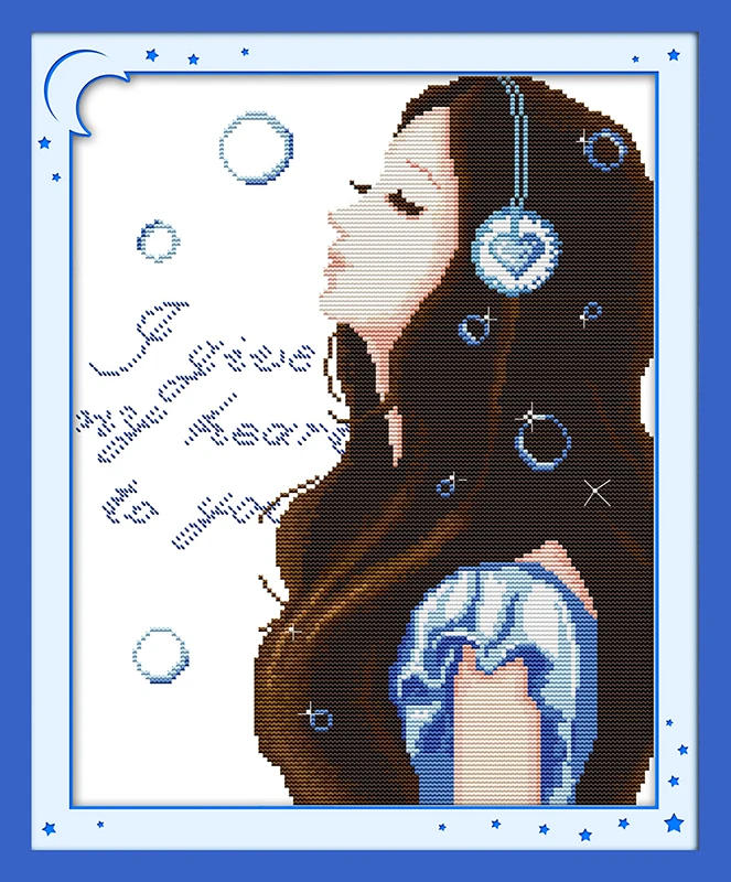 

Inner voices(1)(Blue) Counted 11CT Printed 14CT DMC Cross Stitch Set DIY Chinese Cotton Cross-stitch Kit Embroidery Needlework