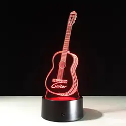 3D лампа видимого света эффект сенсорный выключатель Цвета изменения ночник (гитара)