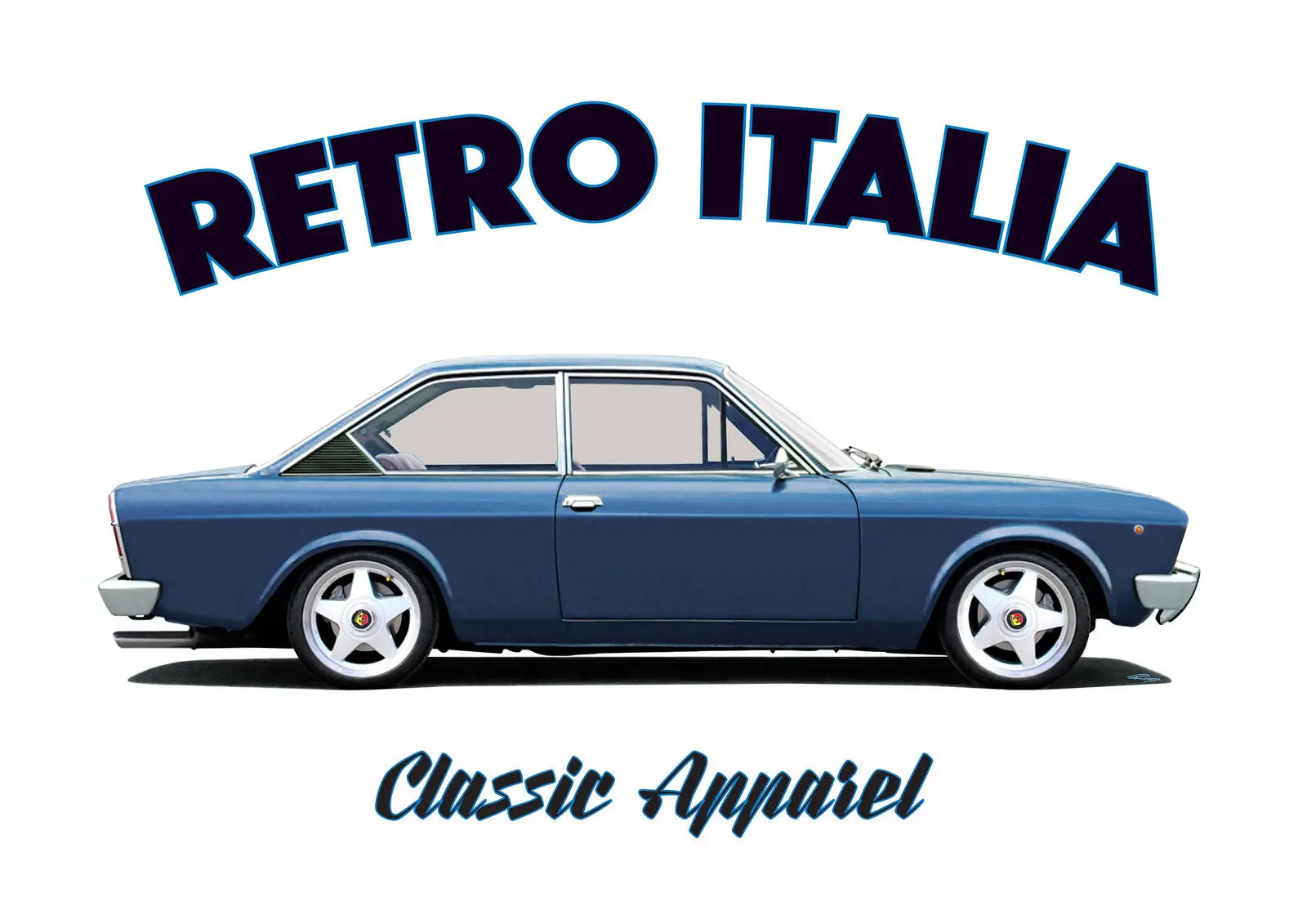 

FIAT 124 COUPE t-shirt. RETRO ITALIA. CLASSIC CAR. 124C. ITALY.