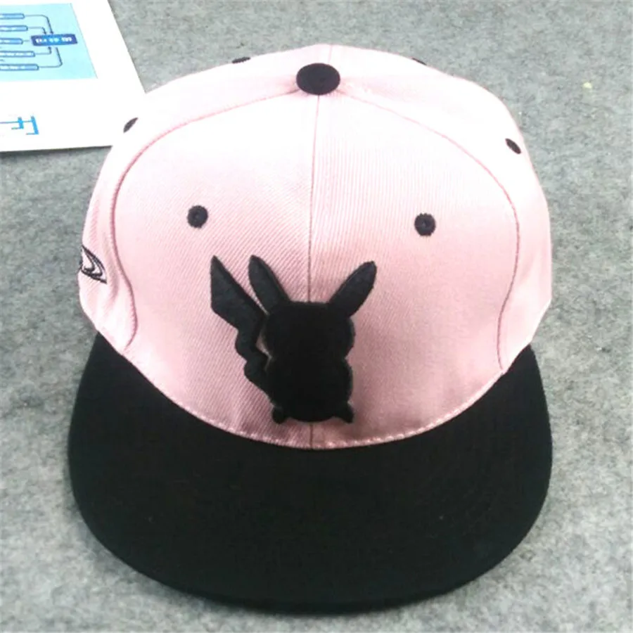 Так каваи хип-хоп женские шапки Pocket Monster Pikachu Косплей плоская шляпа Женская Мужская Бейсболка Snapback Кепка s - Цвет: Pink