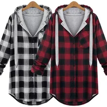 New 2016 Autumn and Winter Women Jacket Coat Loose Large Sizes Plaid Jacket with Hooded Female Casual Street Style Plus Size