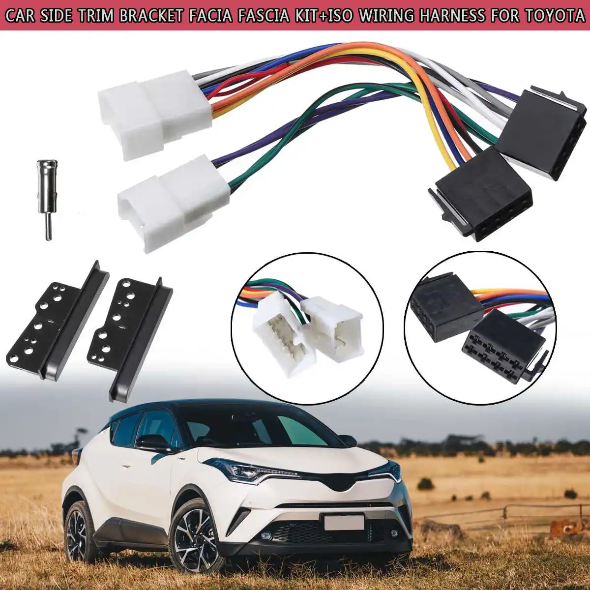 

Car Side Trim Bracket Facia Fascia Kit with ISO Wiring Harness For Toyota Avensis Camry Celica Corolla for Echo Hilux RAV4