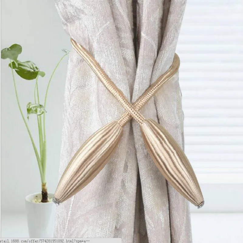 

55cm Curtain Tiebacks Wood Beads Plush Curtain Holdback Clasp Clips Curtain Accessories Holder Buckles Wall Hook