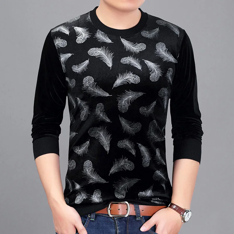 2017 New arrival mens autumn velvet t shirt long sleeve male gold velvet shirt fashion striped