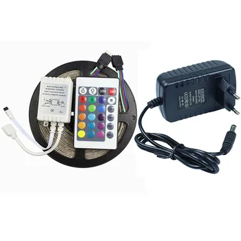

RGB LED Strip 3528 Flexible Light DC12V 60 LEDs/m 5M/Lot Ribbon Tape +24key IR remote controller+DC12V power adapter EU/US/AU/UK