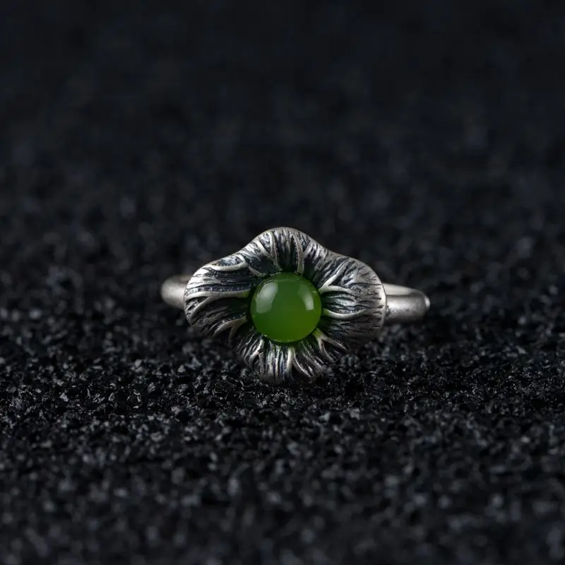 Vintage Jewelry Gemstone 925 Sterling Silver Ring Rainbow Nature Lotus Jasper Women Wedding Anel Aneis Gemstone Ring