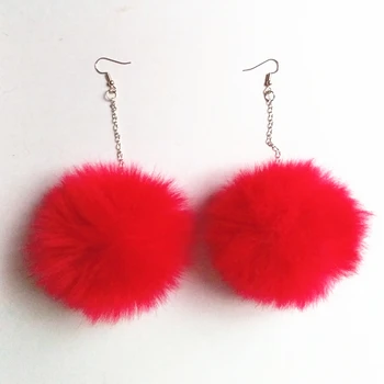 

A Pair Fashion Fake Rabbit Fur Ball Drop Earrings Handmade Earrings Personality pompons Jump Earrings Women Jewelry
