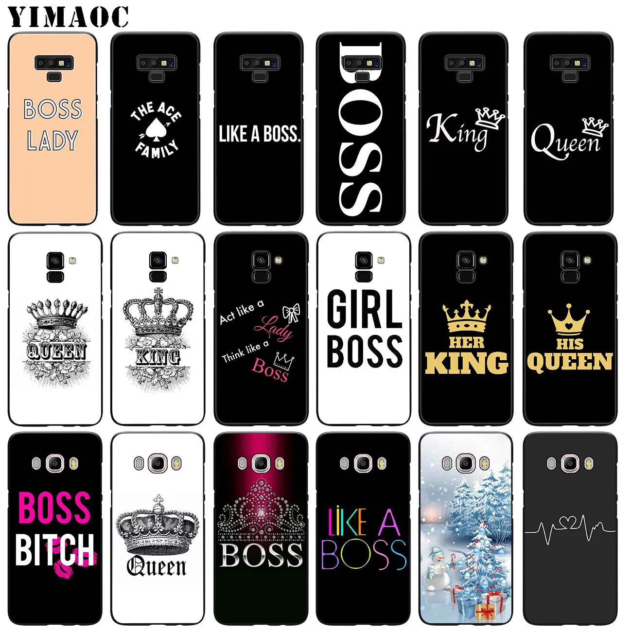 

YIMAOC boss King queen Soft Silicone Phone Case for Samsung Galaxy A6 Plus A9 A8 A7 2018 A3 A5 2016 2017 Black Note 9 8 Cover