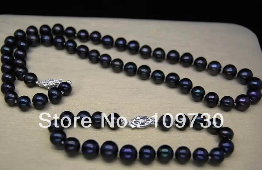 

Jewelry 00496 SET OF 9-10MM AAA GENUINE BLACK PEARL NECKLACE, BRACELET & EARRINGS SOLID (0430)