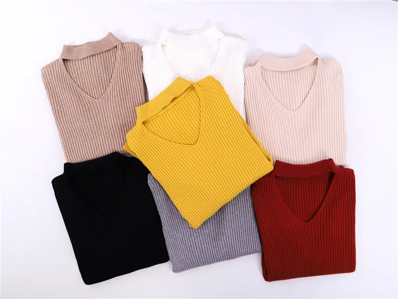 Sexy Flare Sleeve Sweater Women Fashion V-neck Bell Sleeve Knit Pullover Jumper  Female Brand Solid Color Knitted Sweater D216