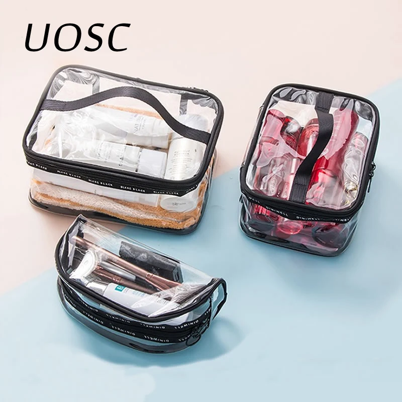  UOSC Hot Women Transparent Cosmetic Bag Zipper Travel Make Up Case Makeup Beauty Organizer Storage 