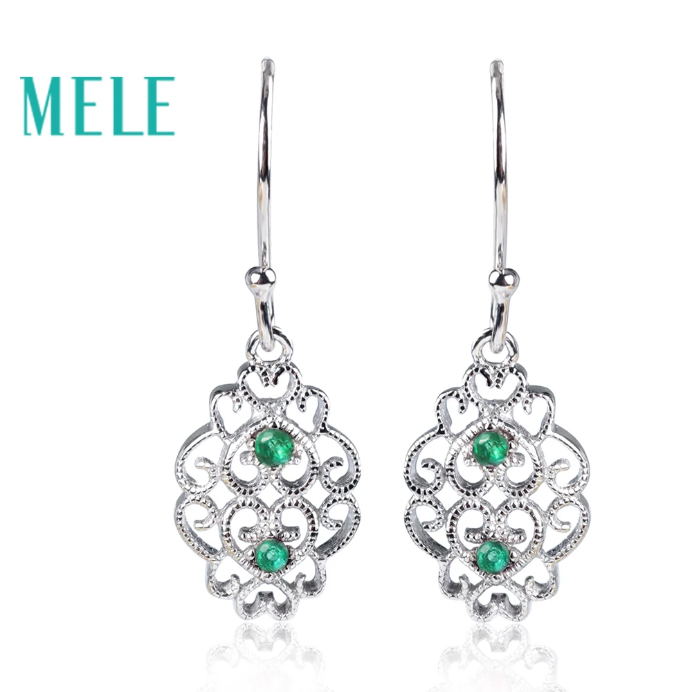 MELE Natural Emerald drop earrings for women 925 sterling silver fine jewelry wtih 4pieces 1.8mm 0.04ct gemstone fashion gift | Украшения и