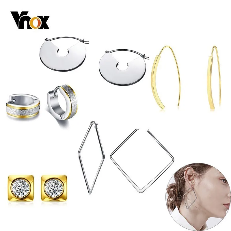 

Vnox Geometric Earrings Sets for Women 5 Pairs Stainless Steel Earring Varies Style Combined Stud Hoop Dangle Boucles d'oreilles