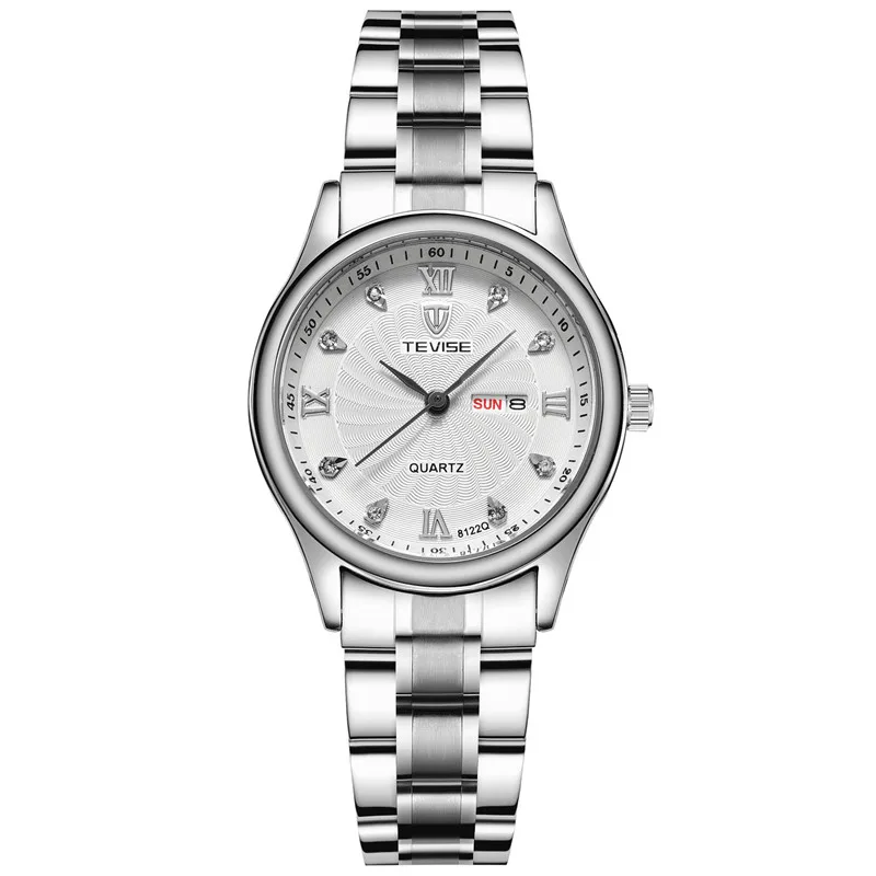 silver white TEVISE роскошные золотые женские часы Неделя День Дата Браслет Часы Дамские водонепроницаемые Модные кварцевые Стальные наручные часы montre femme - Цвет: silver white