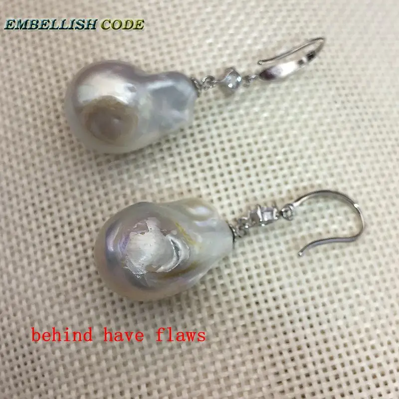 baroque pearls hook zircon style dangle earrings white color flame ball tissue nucleated freshwater pearl for women