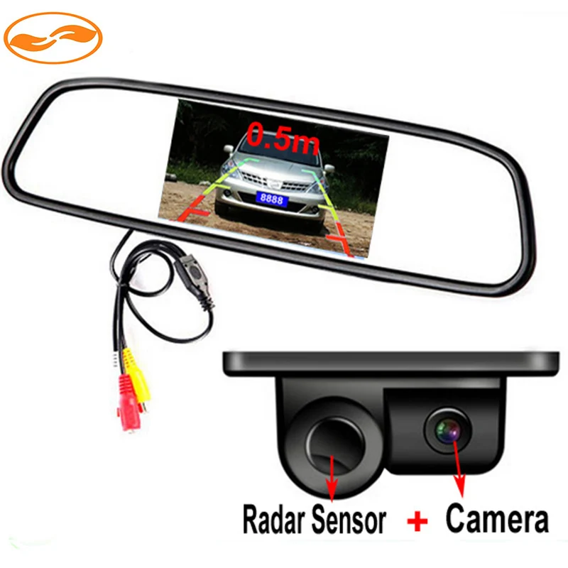 

Free Shipping 3 in 1 4.3" Car Rearview Mirror Monitor + Rear View Camera with Radar Sensor All-in-one Parking Assistance System