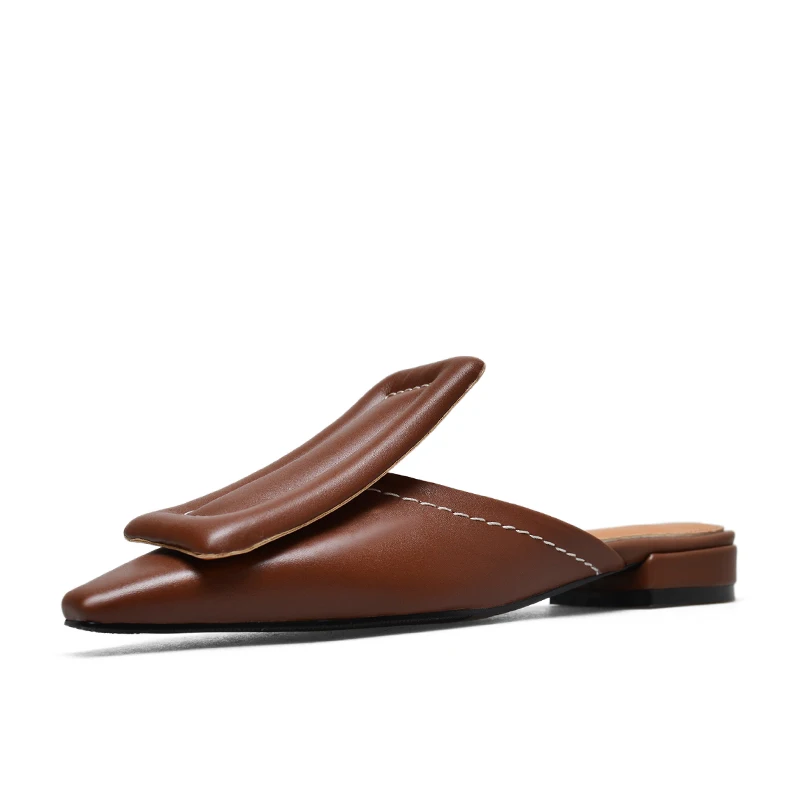 

INS luxury brand design Mules chunky High Genuine Leather Women Pumps Square Toe Spring summer Fashion Ladies Shoes woman