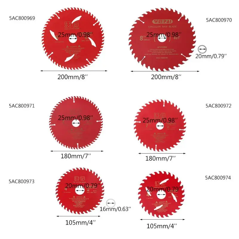

4"7"8 Inch Cemented Carbide Circular Saw Blade 105mm/180mm/200mm 30/40/60 Teeth Wood Cutting Tool Woodworking Bore