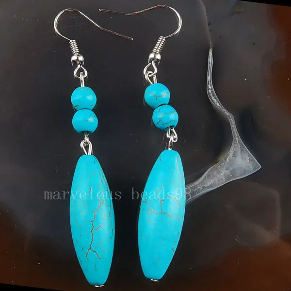 

Free shipping Fashion Jewelry Blue howlite Earrings Pair MC2135