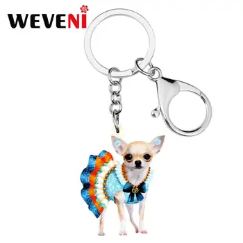 

WEVENI Acrylic Colorful Skirt Chihuahua Dog KeyChain Key Rings Fashion Animal Jewelry For Women Girls Teens Charms Lots Gift