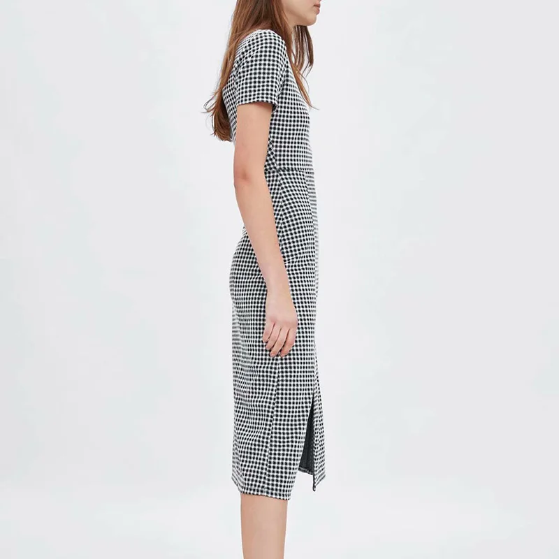 Женское облегающее платье миди Wonder винтажное в клетку с коротким рукавом и