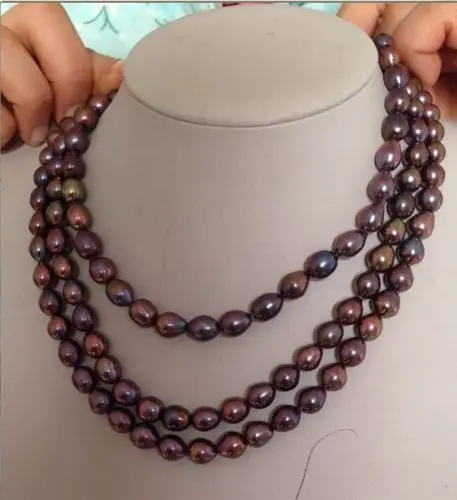 

Jew3116 10-11MM baroque tahitian black red green pearl necklace 45inch AAA