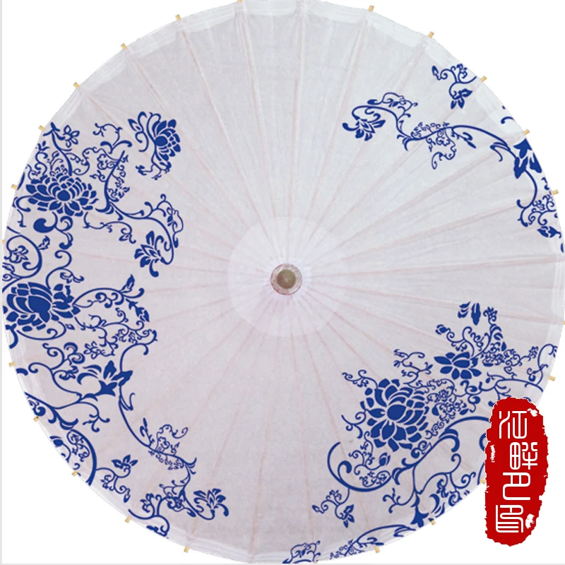

JPY Blue White Porcelain Umbrella Handmade Chinese Oil Paper Umbrella 23-39 inches in Diameter Traveling Parasol for daily use