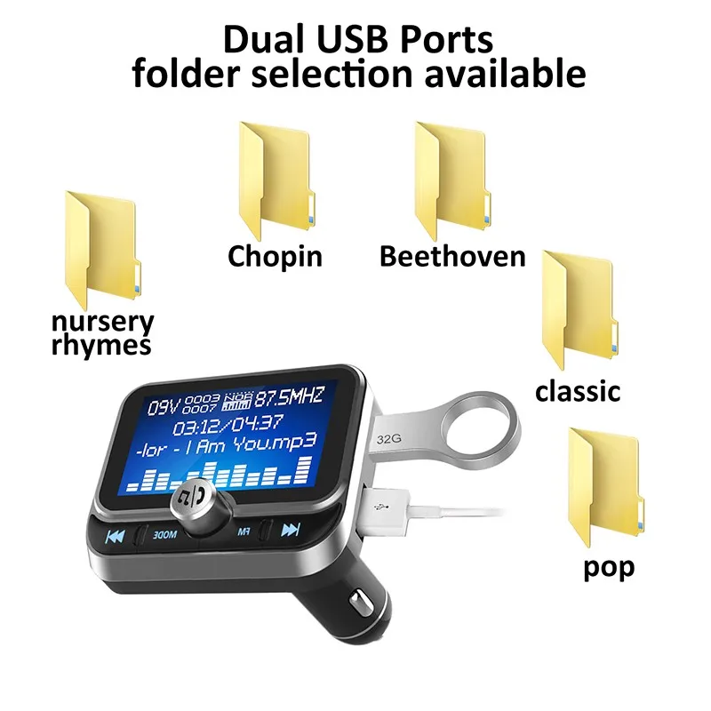 Fm-передатчик Bluetooth автомобильный аксессуар Handsfree MP3 музыкальный плеер AUX аудио двойной USB QC3.0 Быстрая зарядка U диск TF модулятор