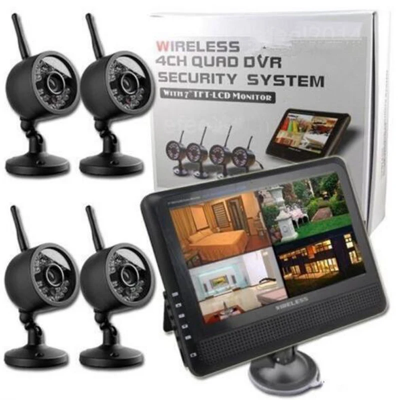 

Wireless Baby Monitor 2.4GHz 4 Channels Quad DVR Security Cameras with 7 inch TFT-LCD Monitor Support 300M Transmission Distance