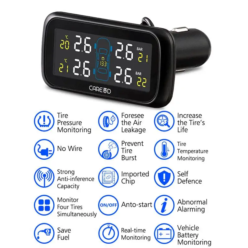 U903Z-WI TPMS система контроля давления в автомобильных шинах 4 внешних датчика высокоточный контроль температуры и давления в шинах