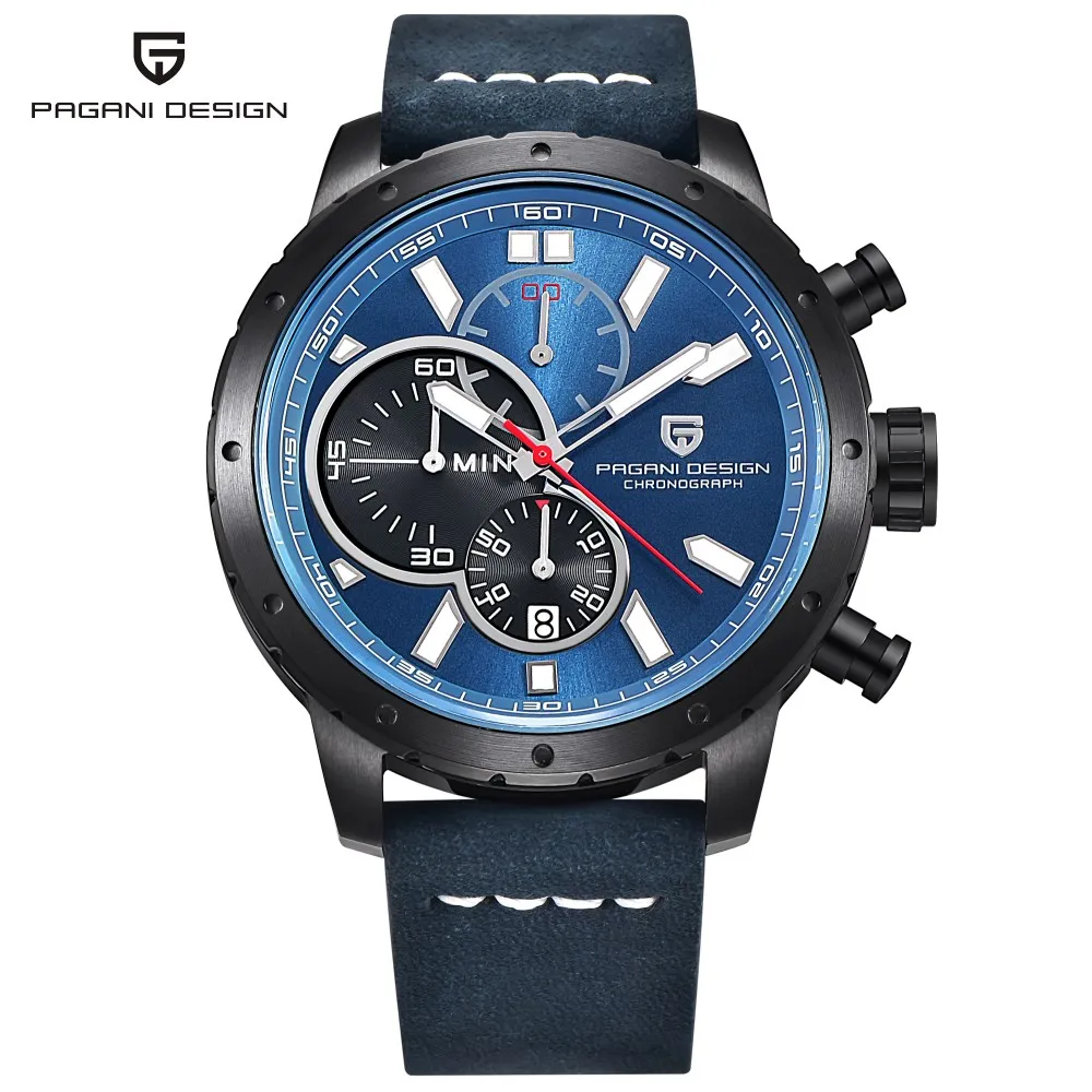 PAGANI Дизайн для мужчин Топ Модный бренд хронограф часы Универсальный двигаться T водостойкий кварцевые часы с кожаным ремешком relogio masculino - Цвет: L black blue B
