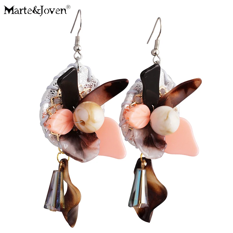

Marte&Joven Black/Pink Resin Beaded Spring Statement Long Teardrop/Flower Dangle Drop Earrings for Women Ladies Handmade Jewelry