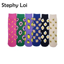 Симпатичные Фрукты Для женщин носки авокадо печенья лимона пончик типа "банан" с узором яйцо Harajuku розового и фиолетового цветов Забавный Новинка Kawaii толстые в Корейском стиле