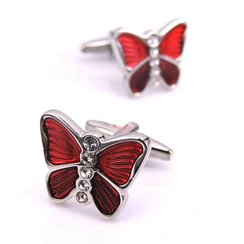 

WN French men's shirt Cufflinks The quality of high-grade crystal enamel insect small animal red butterfly Cufflinks