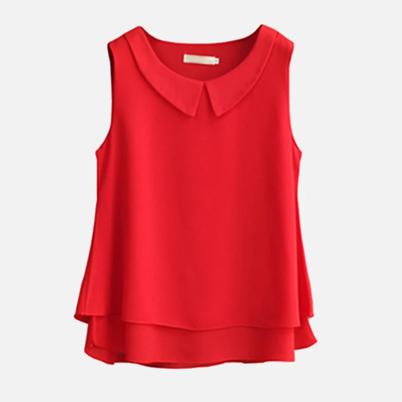 5XL Chiffon Elegant Turn Down Collar Women Shirts Large size Solid O Neck Summer Sleeveless Female Blouses 2019 Sweet Ladies Top