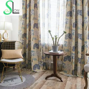 

Slow Soul Tree God Yellow Blue Light Coffee Modern Bedroom Living Room Thickens Cotton Curtain Curtains Leaves For Ready Made
