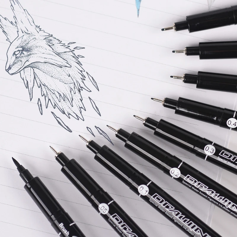 Черная пигментная подводка 9 шт./компл. водостойкая ручка для рисования Pigma Micron