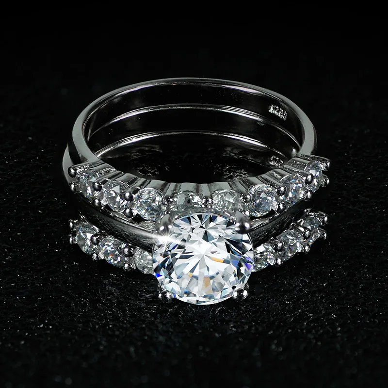 2019 new arrival 925 sterling silver 3 pieces wedding engagement ring sets for women finger fashion band personalized R4324