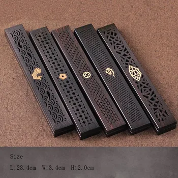 

Chinese Vintage Black Sandalwood Wood Line Stick Fragrant Incense Burner Exquisite Rectangle Handmade Carve Patterns Ornaments