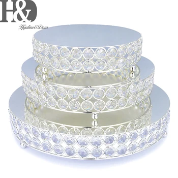 

H&D 3-Piece Cake Stand Set Round Metal Cake Stands Dessert Display Cupcake Stands Decorative Metal Cake Stand with Crystals