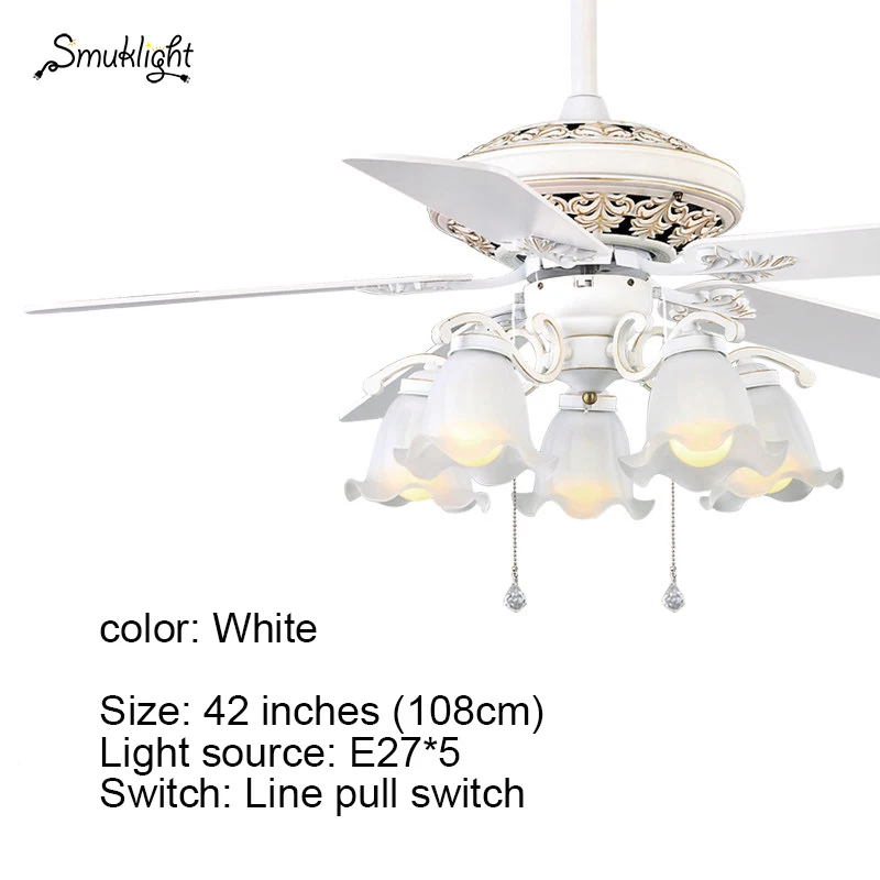 Люстра с вентилятором Ретро деревянный обеденный зал бытовой электрический вентилятор немой светодиодный пульт дистанционного управления современная люстра с вентилятором лампа - Цвет лезвия: White 42 inches