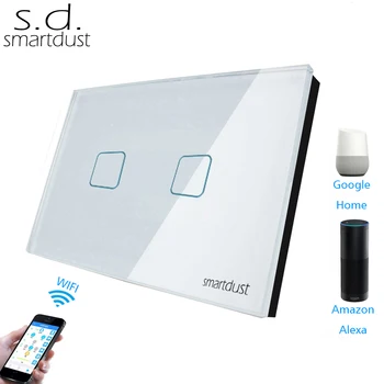 

Smartdust US AU Standard Ewelink App Wifi Switch Google Home Alexa Compatible 2 Gang Light Switch Glass Panel Touch Smart Switch