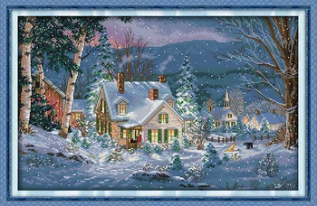 

The Snowy Night of Christmas Pattern Counted Cross Stitch Sets DMC Cross Stitch DIY Cross Stitch Kits for Embroidery Needlework