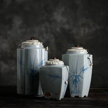 

Tea Caddy Ceramic Ancient Pottery Sealed Tea Storage Box Large Handpainted Customized Porcelain Handmade Chinese Tea Canister
