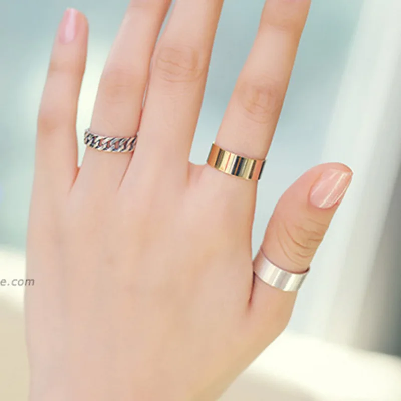 

3pc Korean Stylish Statement Gold Silver Glossy Rings Couple Models Pretty Alloy Finger Tip Rings Set Ring for Fashion Women