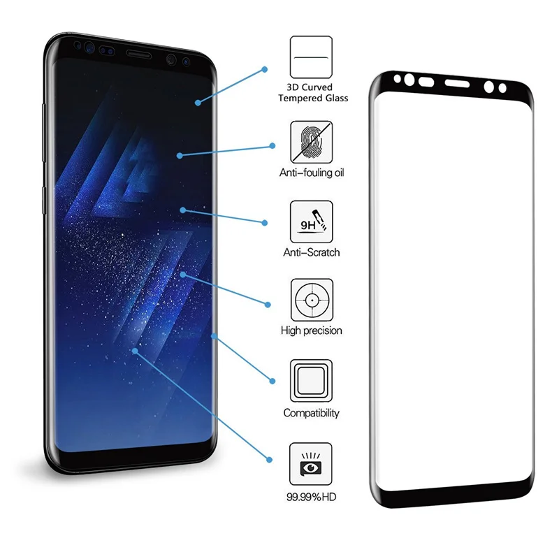 3D закаленное стекло для защиты экрана Samsung Galaxy S7 Edge S8 S9 Plus Note 8 чехол телефона S8plus