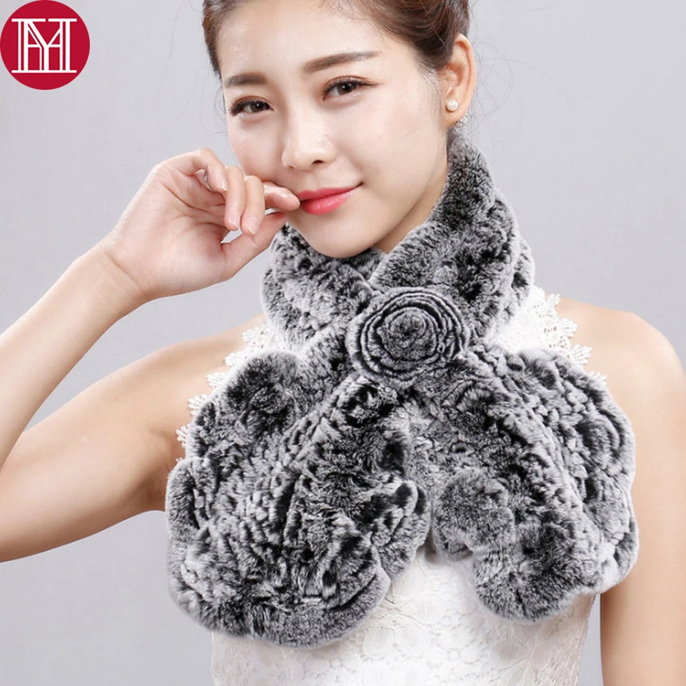 

Wholesale Retail Women Real Rex Rabbit Fur Scarf 100% Rex Rabbit Fur Warm Soft Neckerchief Fashion Rex Rabbit Fur Ring Scarves