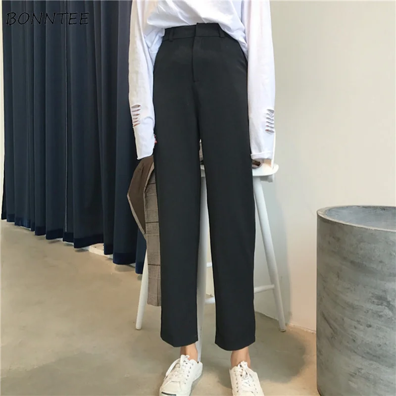 

Pants Women 2019 Solid Colour All-match High Ankle-Length Trousers Womens Korean Style Slim Elegant Straight Trendy Zipper Chic