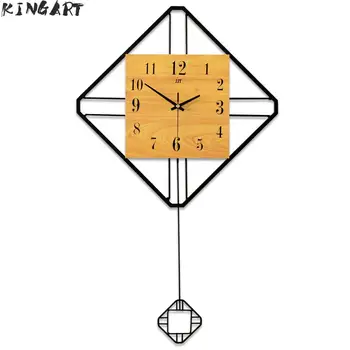 

Large Vintage Wall Clocks 3D Metal & Wood Modern Design Wall Clock Living Room Simple Art Wall Clock